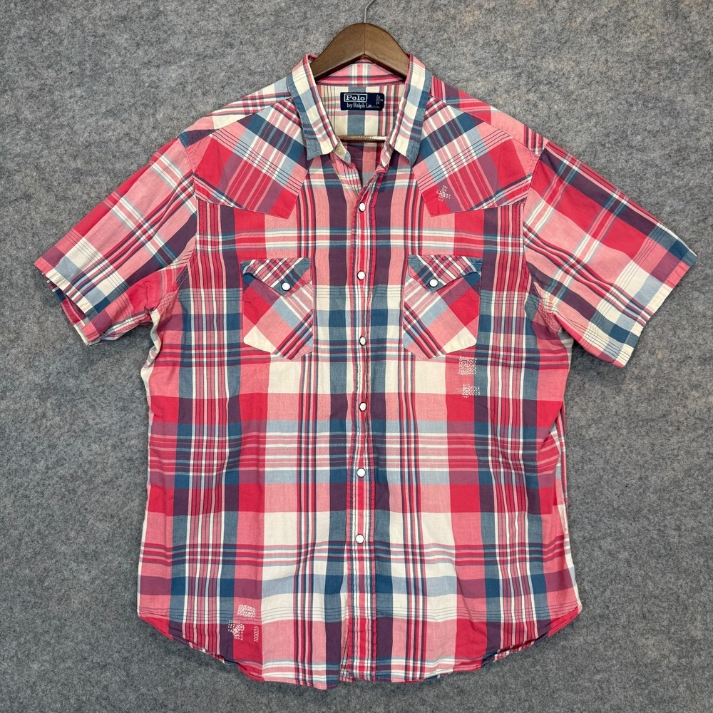 VTG Polo Ralph Lauren Western Pearl Snap Shirt Mens XL Japanese Sashiko Limited